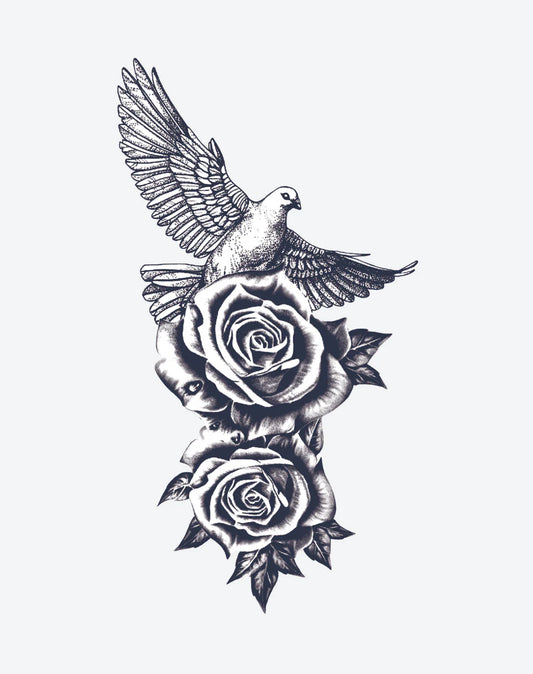 Dove & Roses | 7x18cm | Yarı Kalıcı Dövme