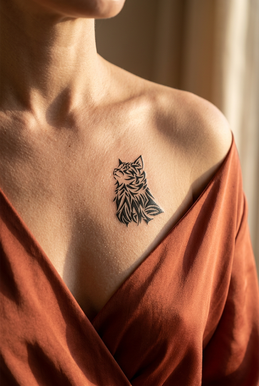 Mistik Kedi | 8x11 cm | Yarı Kalıcı Dövme